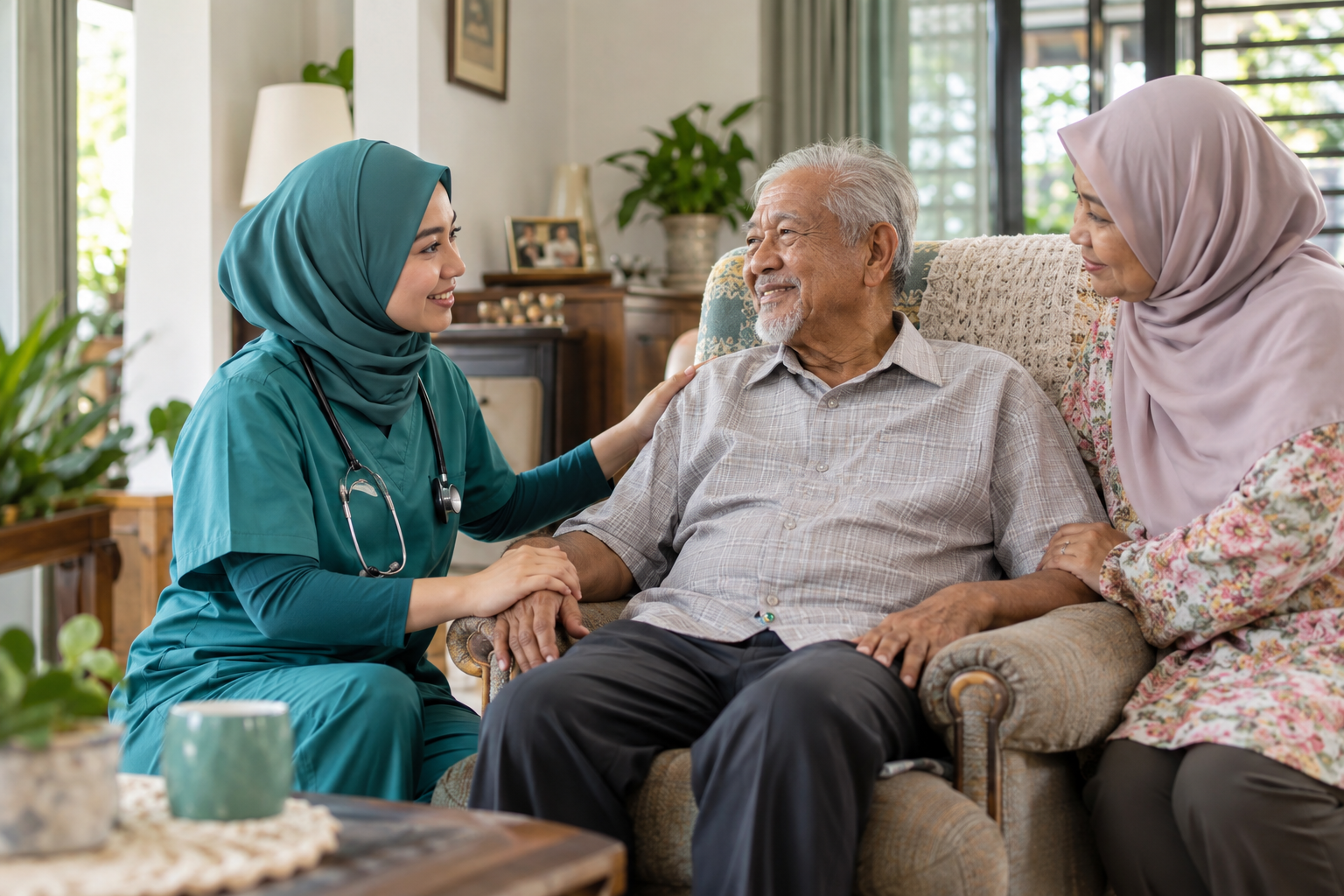 Illustration of home care for an elderly patient
